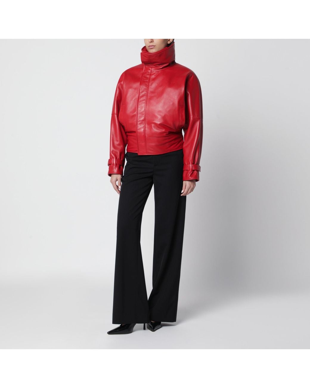 Balenciaga Red Rounded Lambskin Bomber Jacket