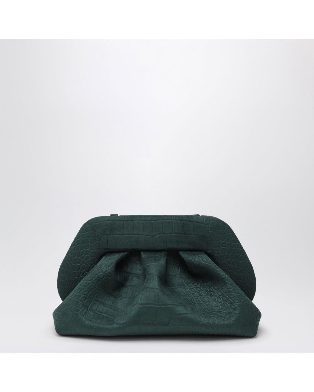 THEMOIRÈ Green Pine Mini Bios Pouch With Crocodile-Effect Faux Leather & Pleated Front