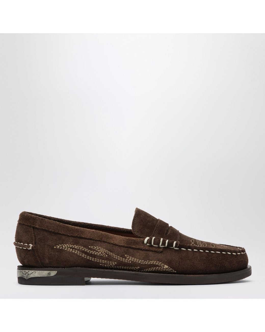 Sebago Brown Dan El Paso Suede Penny Loafers With Cowboy-Inspired Embroidery