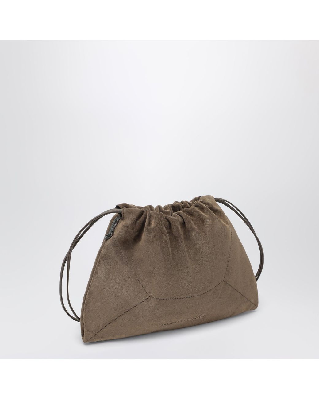Brunello Cucinelli Brown Suede Bc Duo Pouch Bag With Monile