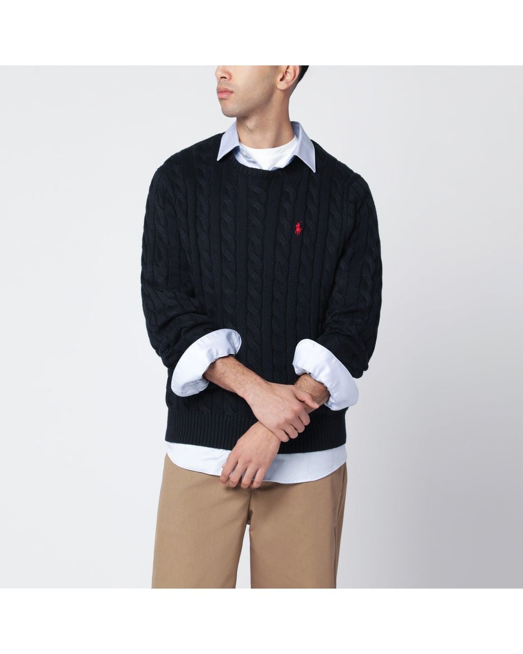 Polo Ralph Lauren Black Cable-Knit Cotton Sweater for men