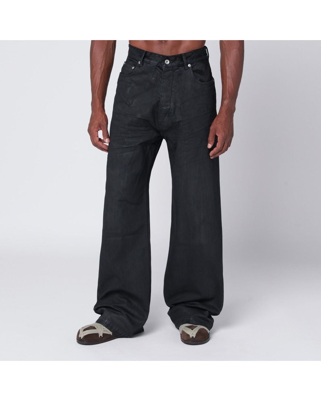 Rick Owens Wide-leg Waxed Denim Jeans in Black for Men | Lyst