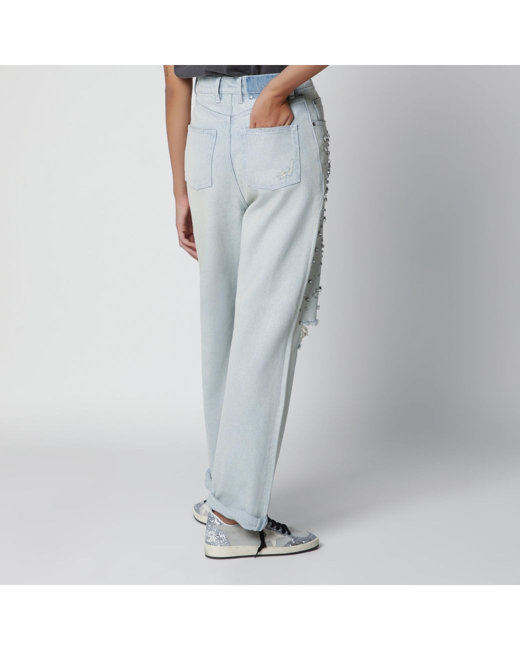 Golden Goose Deluxe Brand Gray Light Jeans With Cabochon Crystals