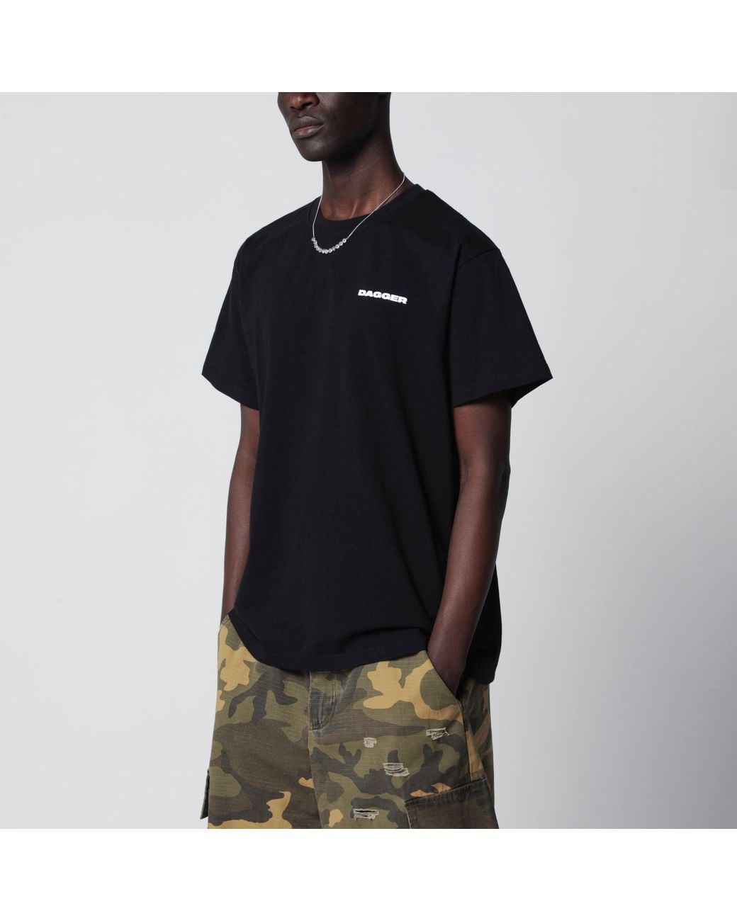 DAGGER Black Faded T-Shirt With Logo Print for men