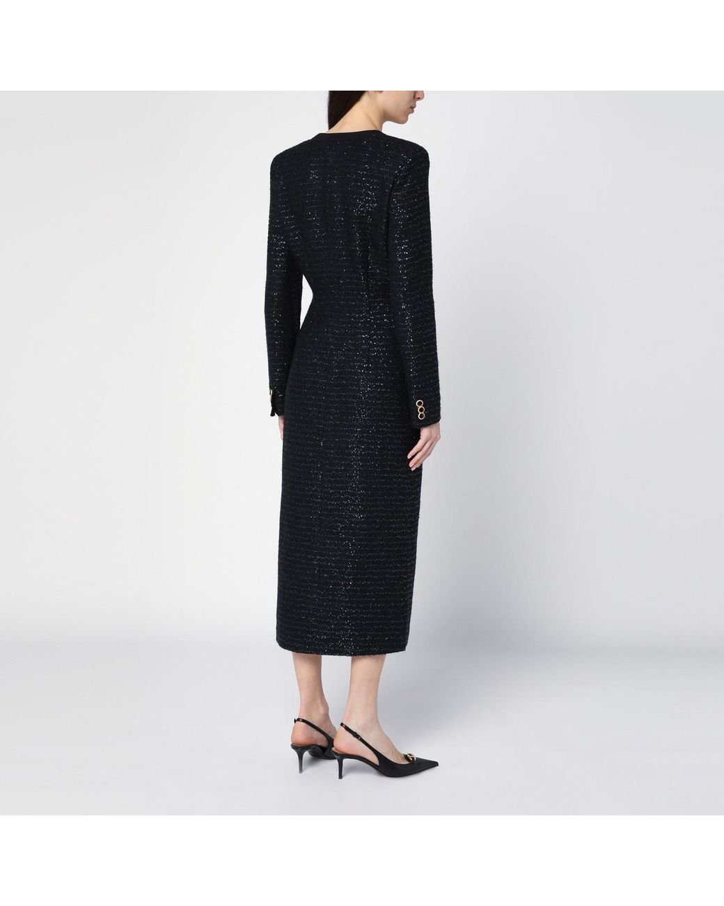 Alessandra Rich Sequin Tweed Midi Dress With Buttons in