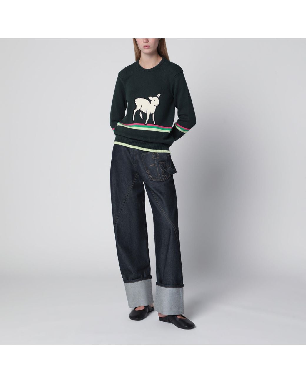 J.W. Anderson Black Dark Cotton Sweater With Sheep Embroidery