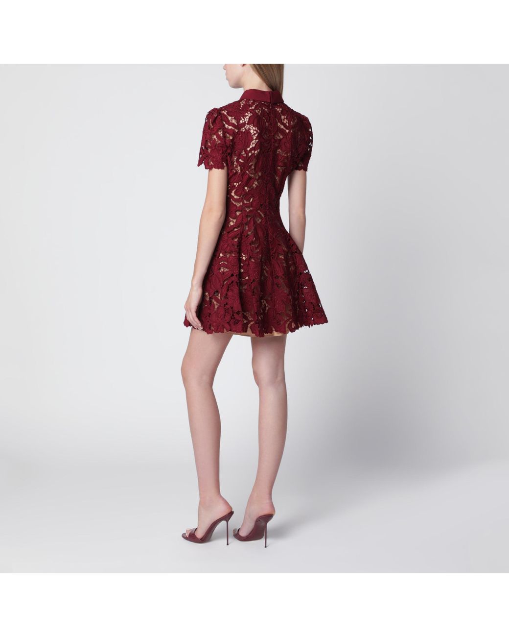 Self-Portrait Red Lace Mini Dress With Floral Buttons