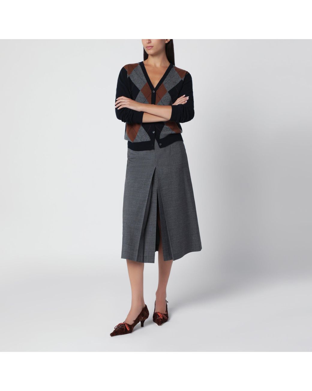 Prada Black Cashmere Argyle Cardigan