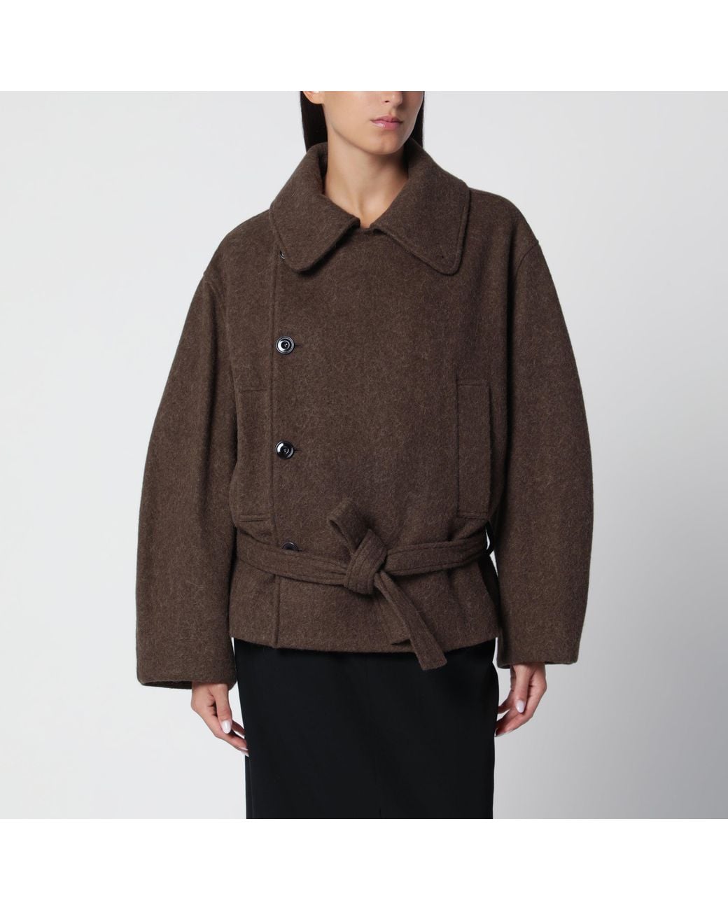 Lemaire Brown Short Mud Felted Wool And Alpaca Wrap Coat