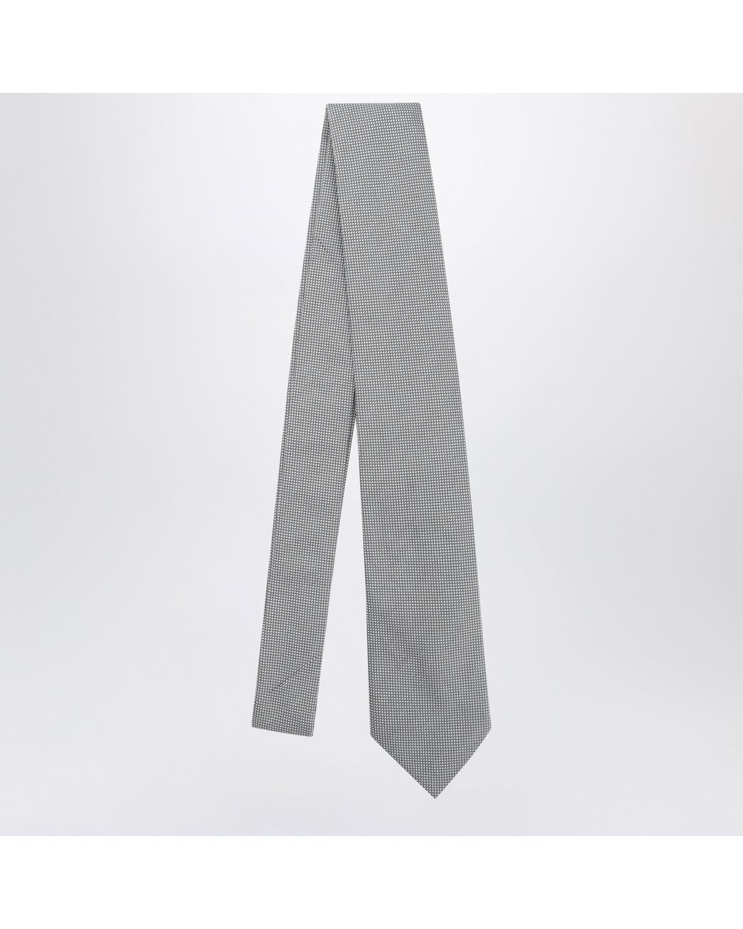Ferragamo Gray Pearl Silk Tie With Micro-Check Pattern for men