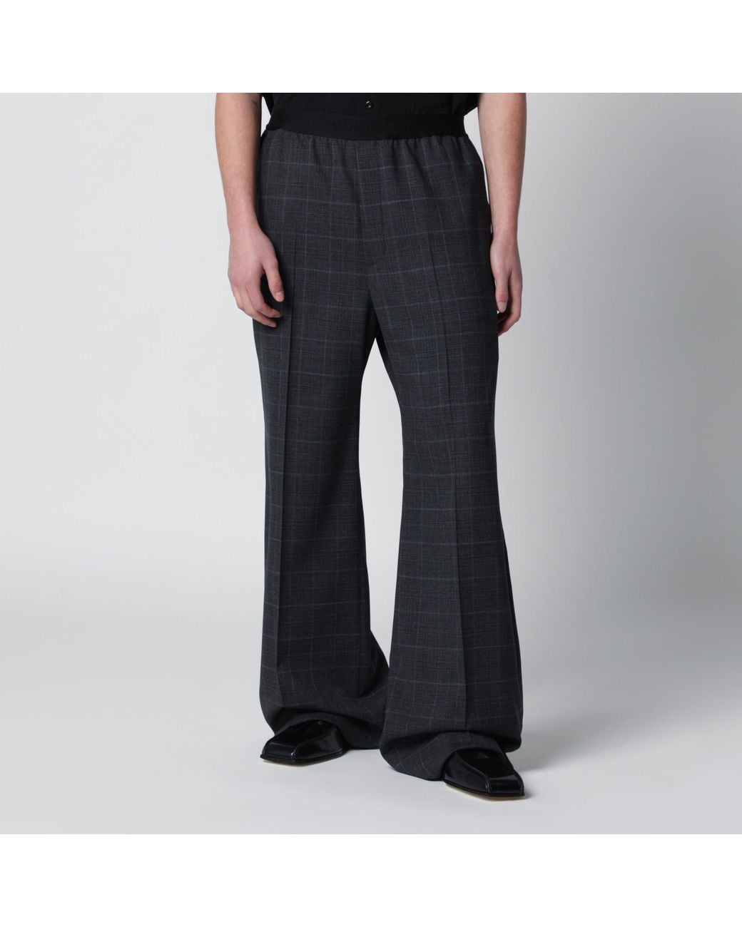 Balenciaga Black Dark Tartan Trousers for men
