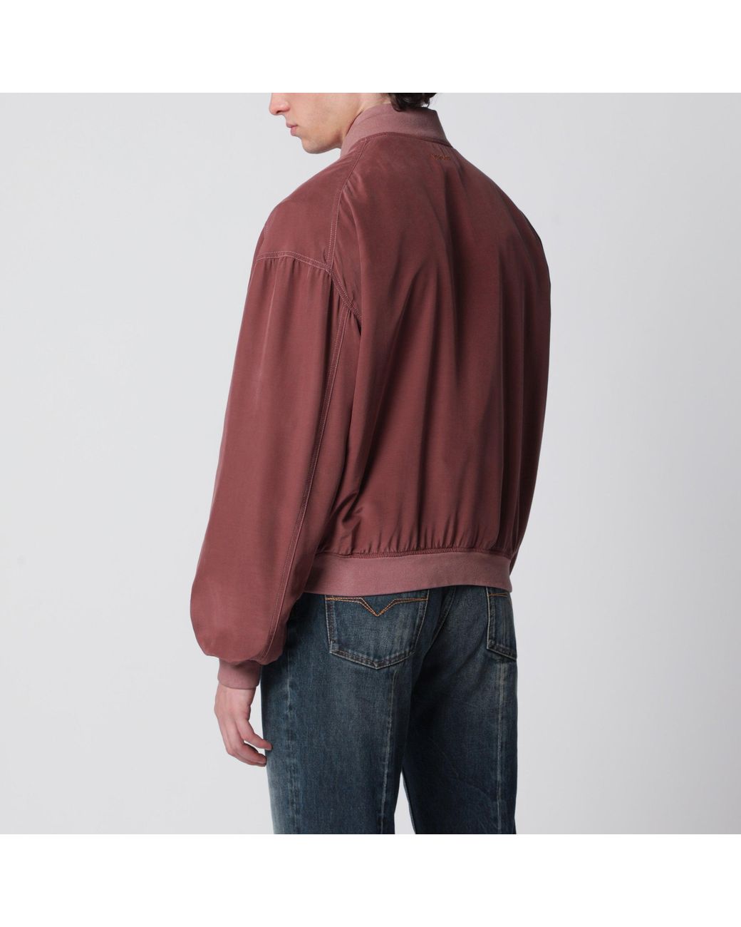 Versace Red Aubergine Silk Bomber Jacket for men