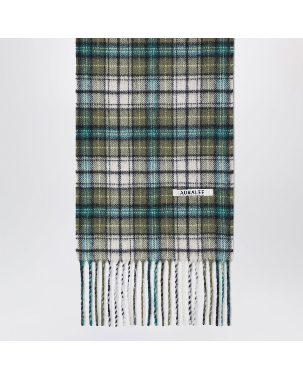 Auralee Green Moss Check Scarf
