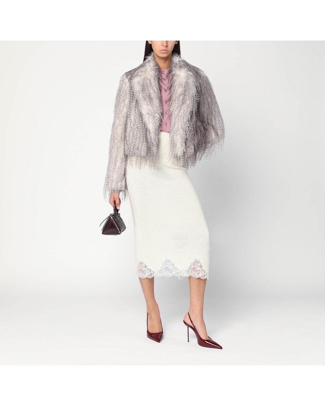 GIUSEPPE DI MORABITO Natural Gonna Tube With Lace And Rhinestones