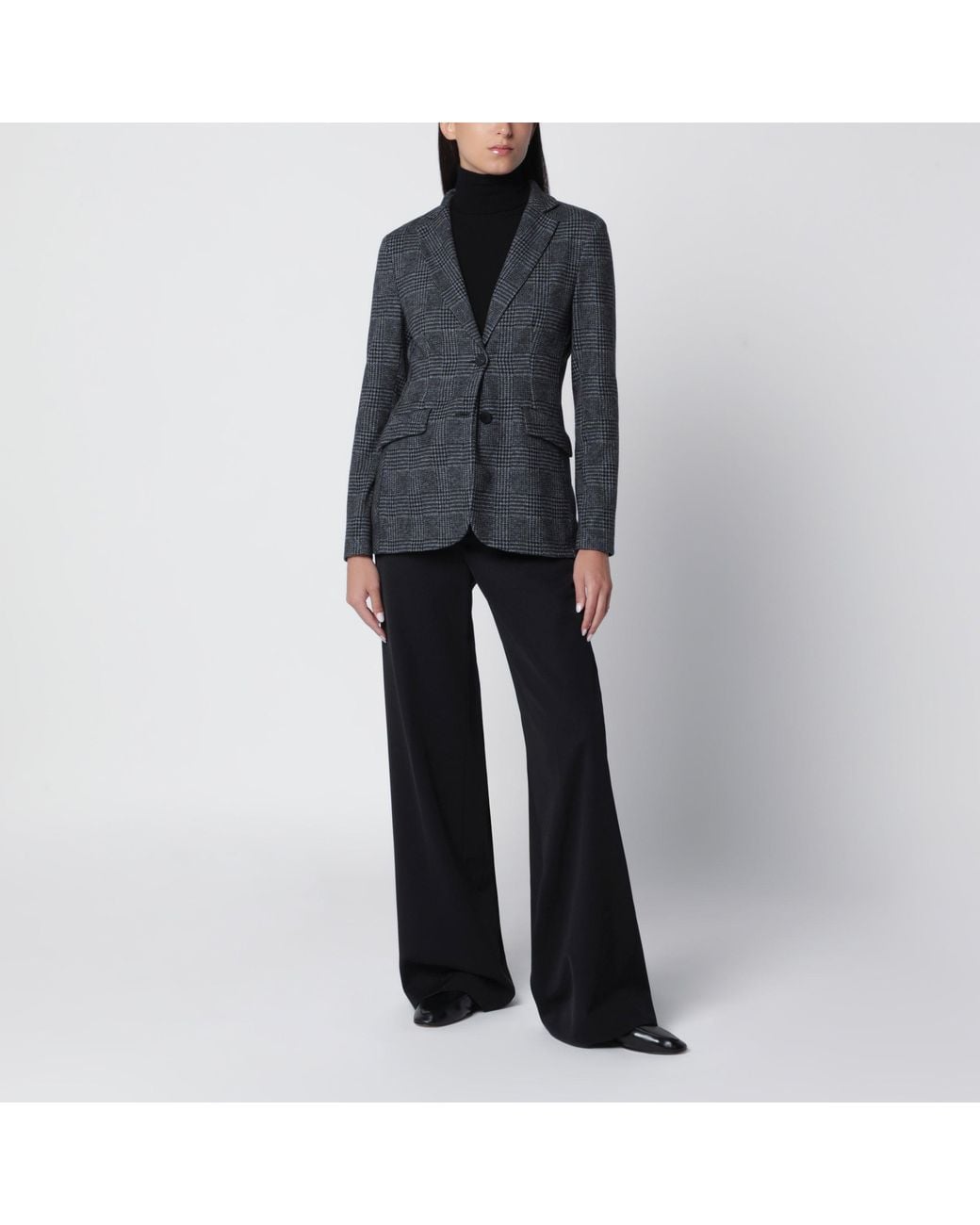 Harris Wharf London Black Single-Breasted Prince Of Wales Check Jacket