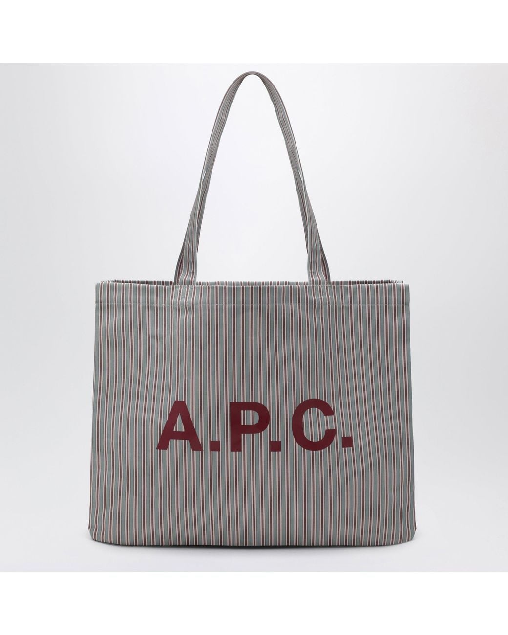 A.P.C. Gray Burgundy Striped Lou Large Tote Bag