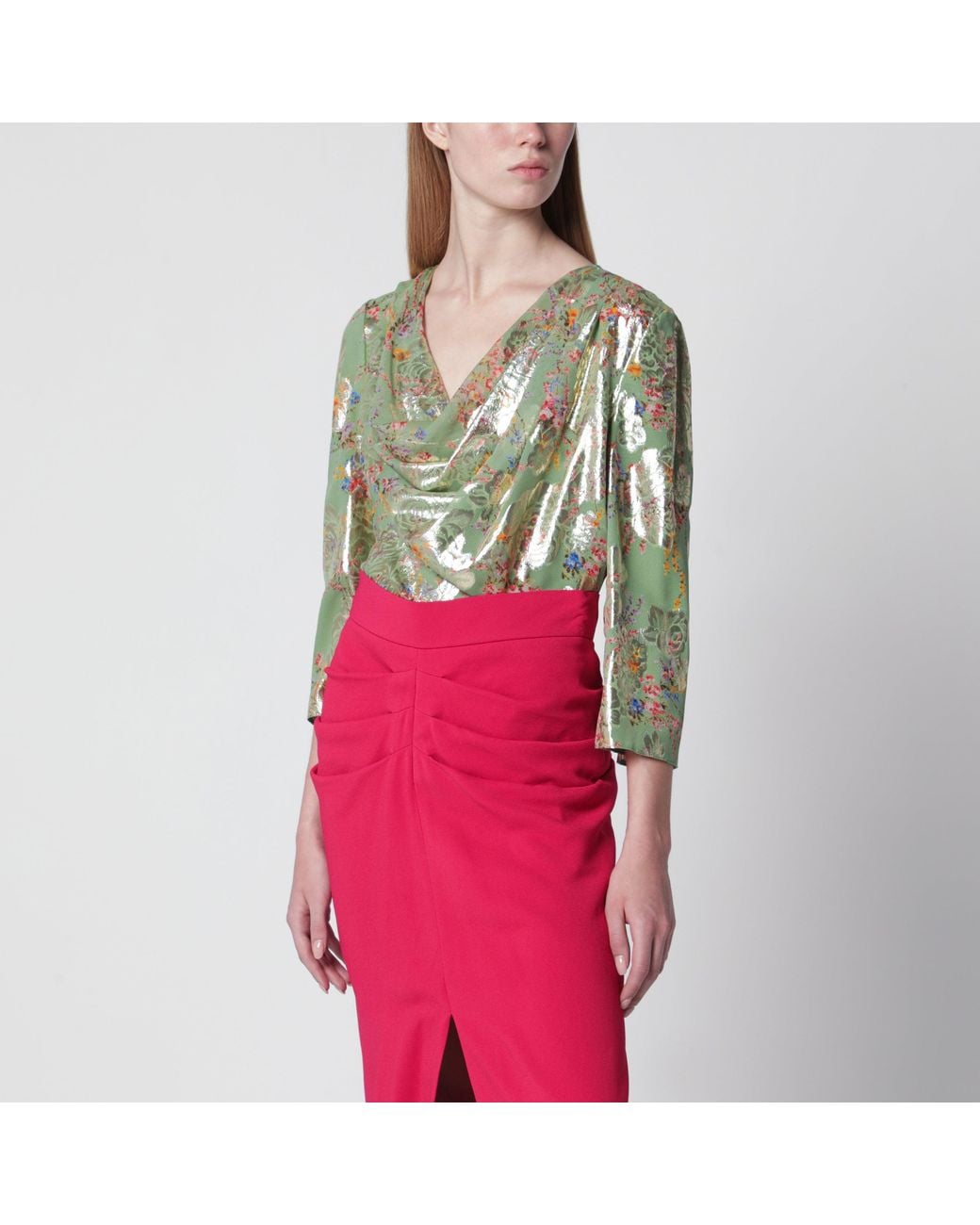 Valentino Red Printed Lurex Shirt
