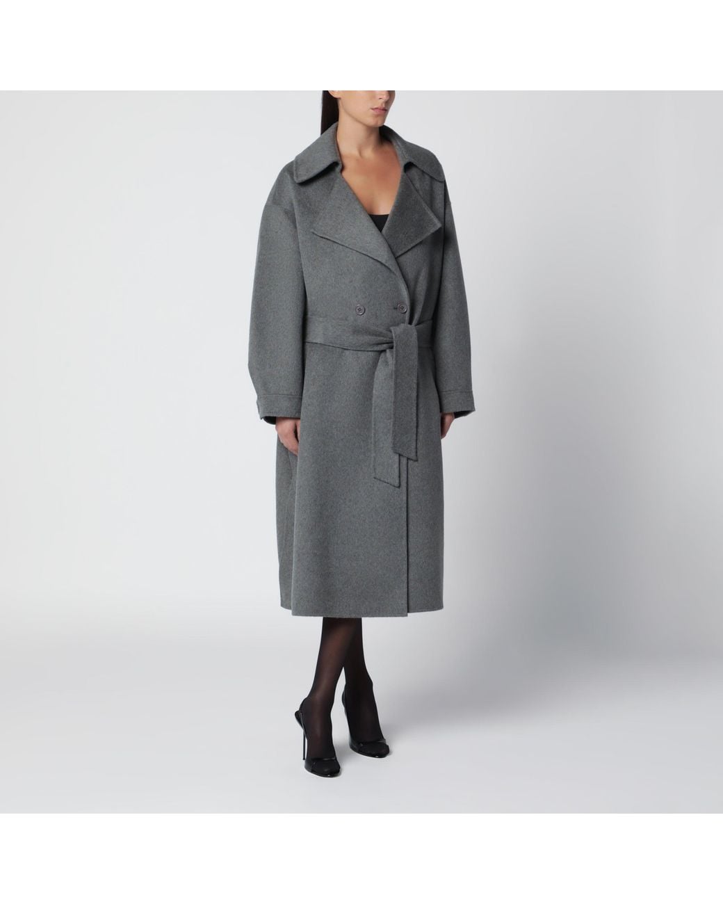 Frankie Shop Gray Double-Breasted Coat With Belt