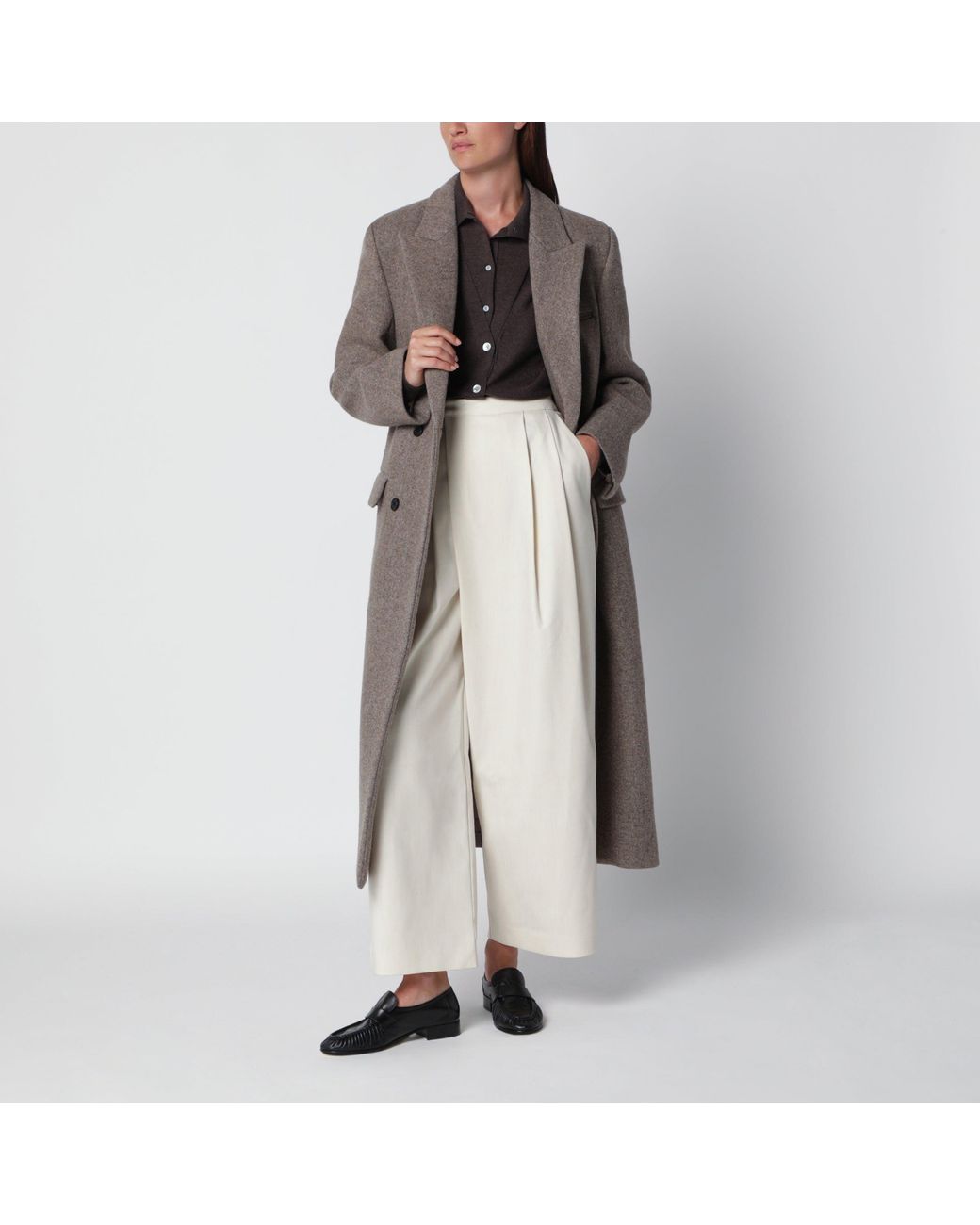 Source Unknown Gray Reyna Double-Breasted Herringbone Coat