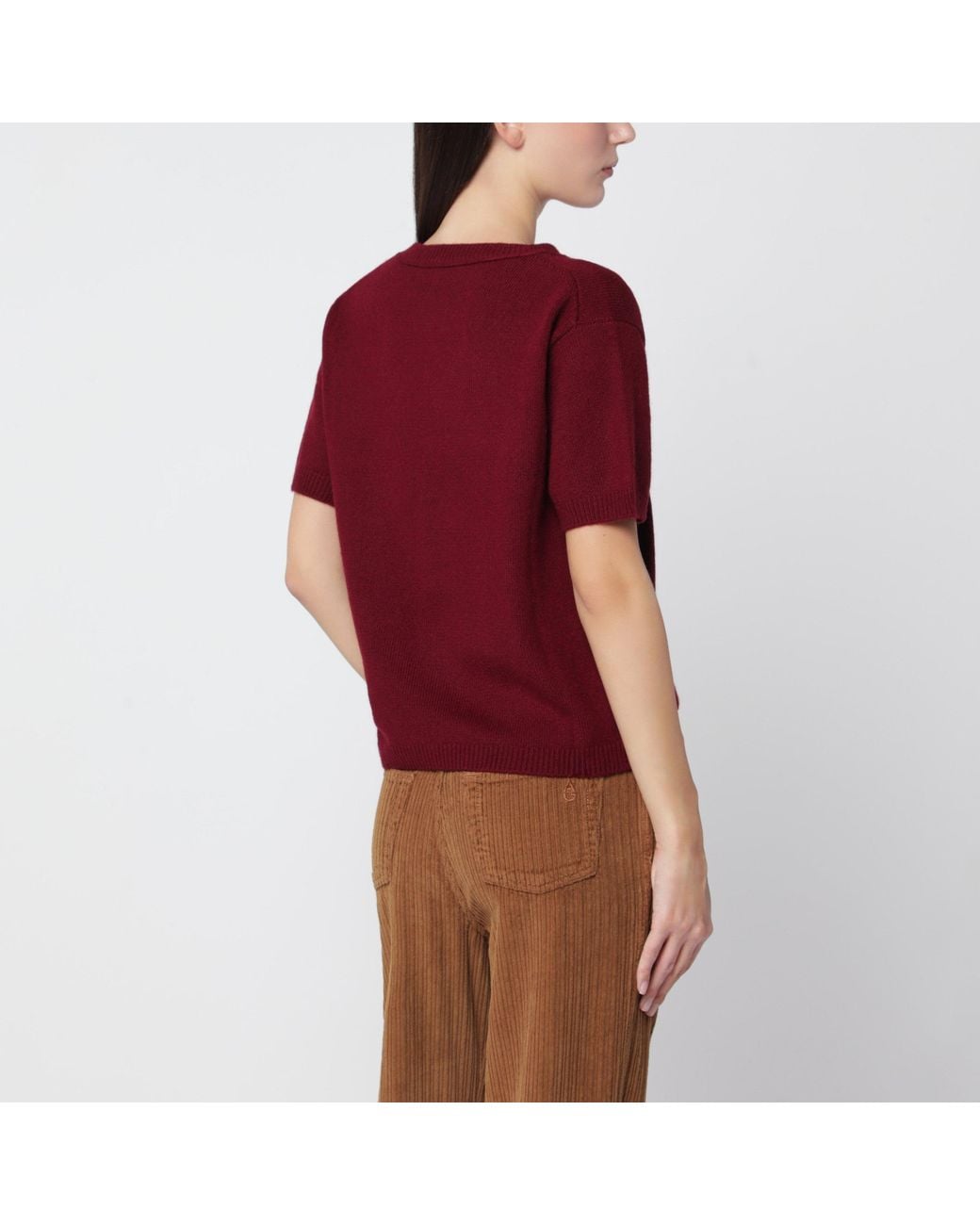 Alexandra Golovanoff Red Mini Andre Wine 21 Cashmere T-Shirt