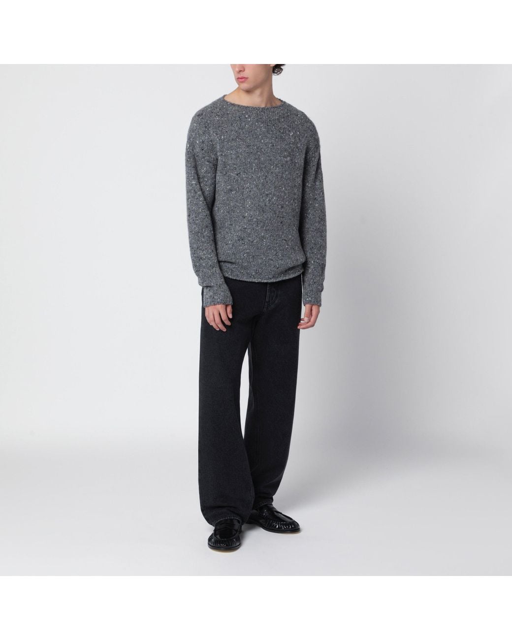 Auralee Gray Charcoal Wool Crew Neck Sweater for men