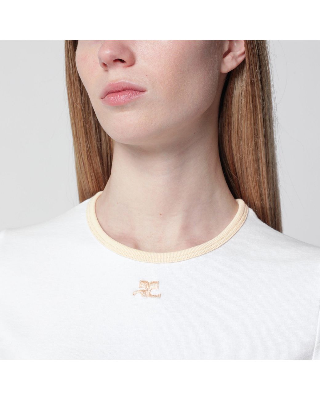 Courreges White Courrèges/ Contrast Cotton Crew-Neck T-Shirt