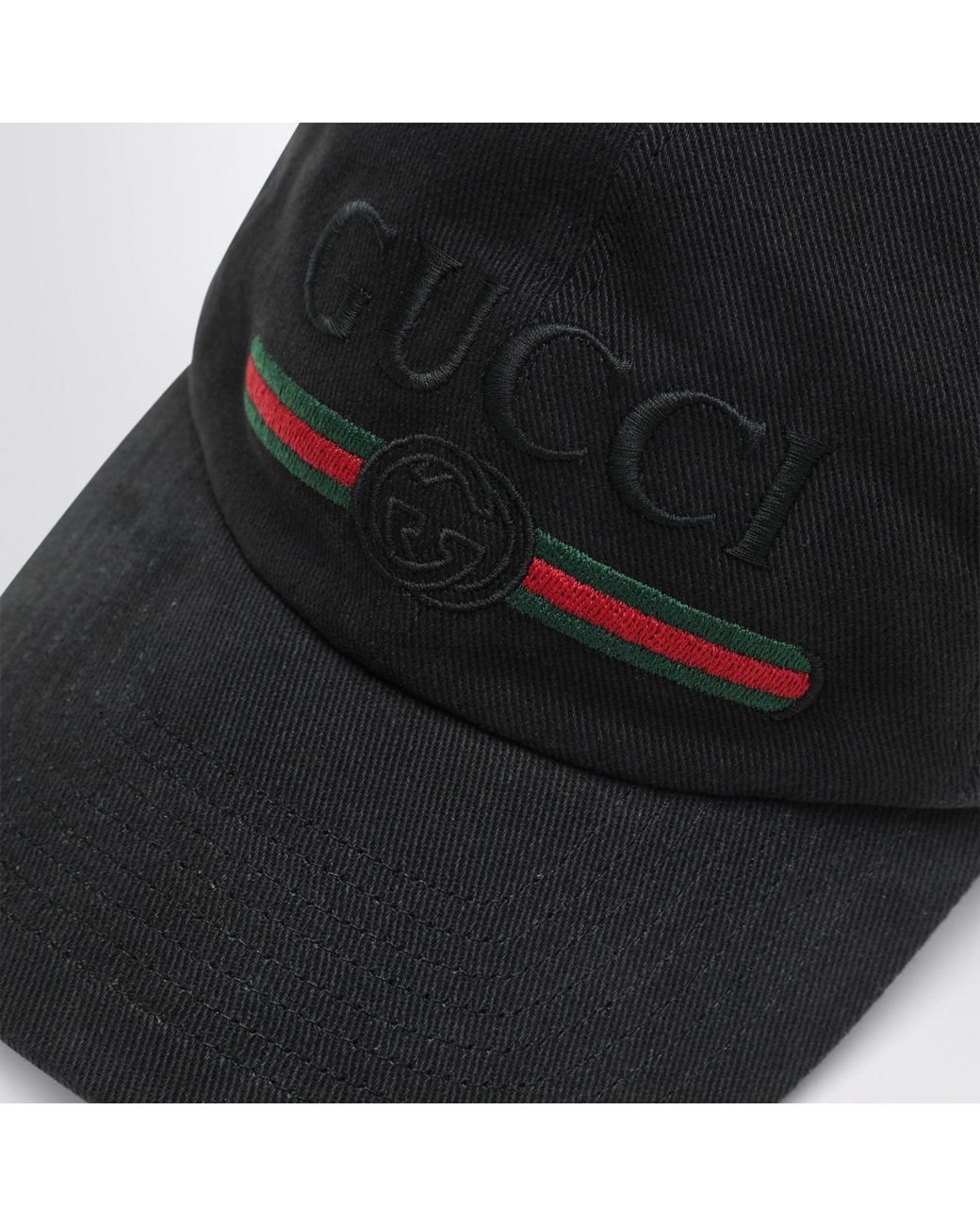 Gucci Black Cotton Baseball Cap With Embroidered Logo for men