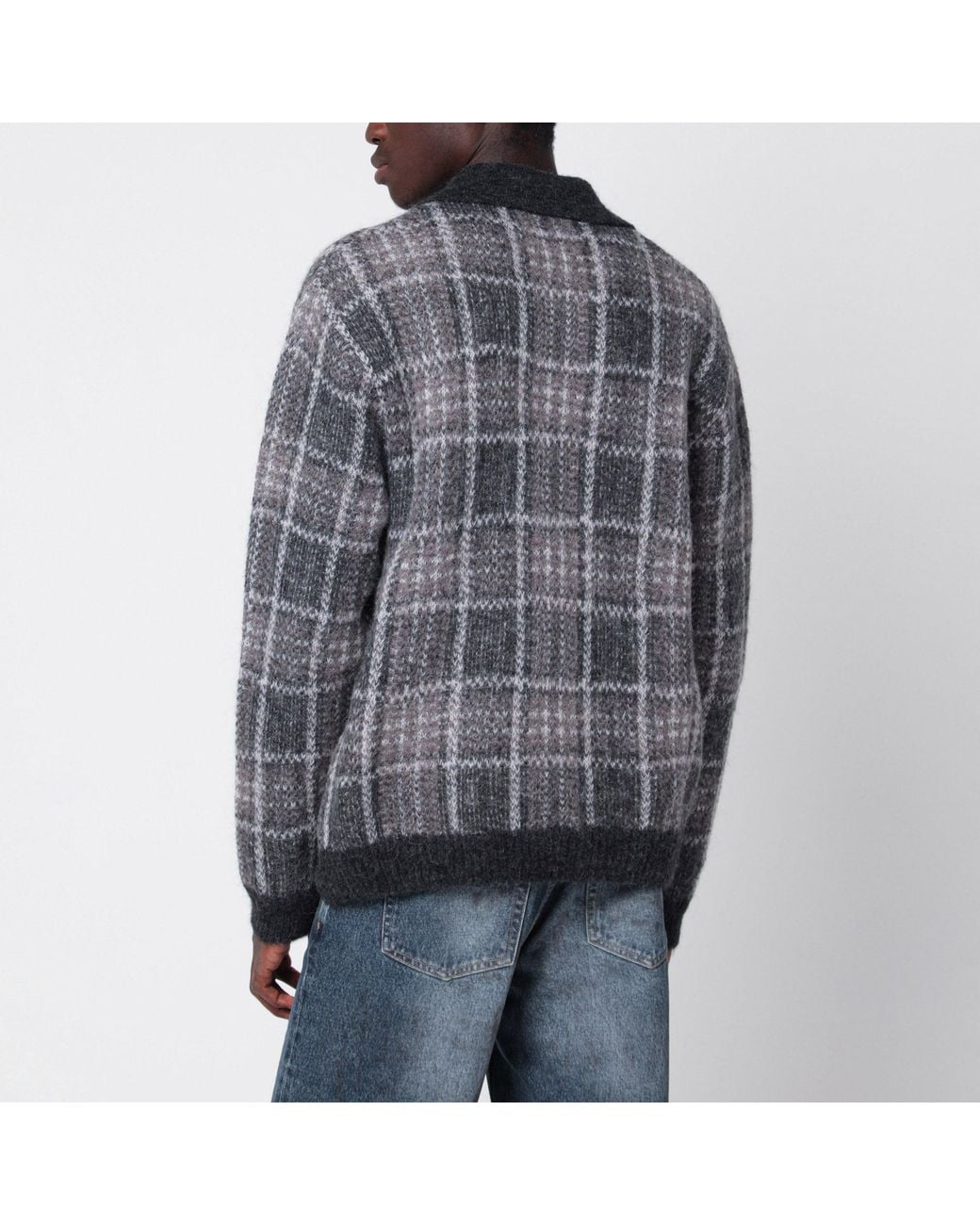 Our Legacy Gray Checked Evening Polo Sweater for men