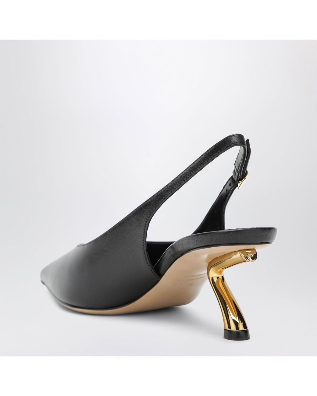 Ferragamo Black Slingback With Sculptural S Heel