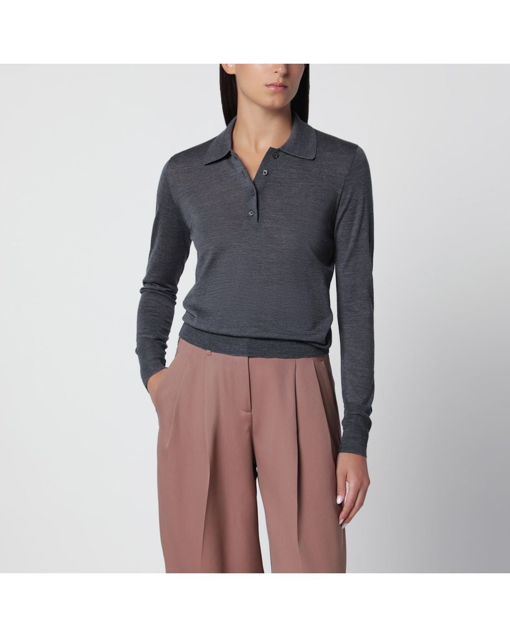 Golden Goose Deluxe Brand Blue Anthracite Virgin Wool Long-Sleeved Polo Shirt