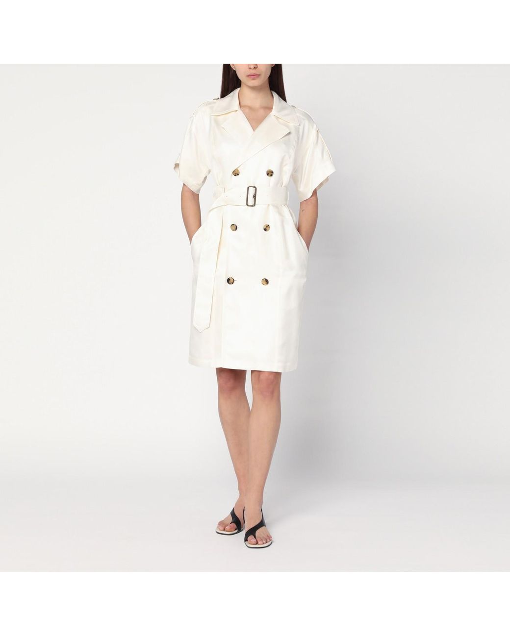 ジャケット Burberry Ivory trench dress in viscose Burberry Ivory Trench Dress In Viscose in White | Lyst