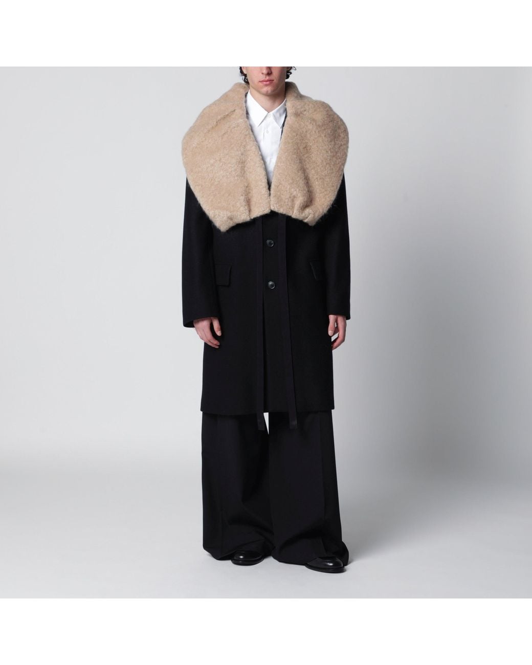 Dries Van Noten Black Coat With Removable Neckline for men