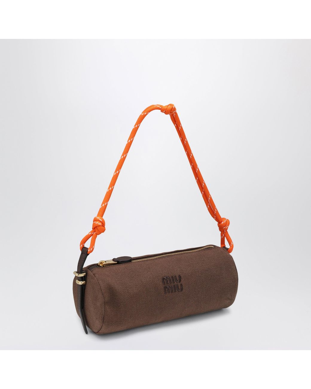 Miu Miu Cotton Gabardine Pouch, Embroidered Logo, Cocoa