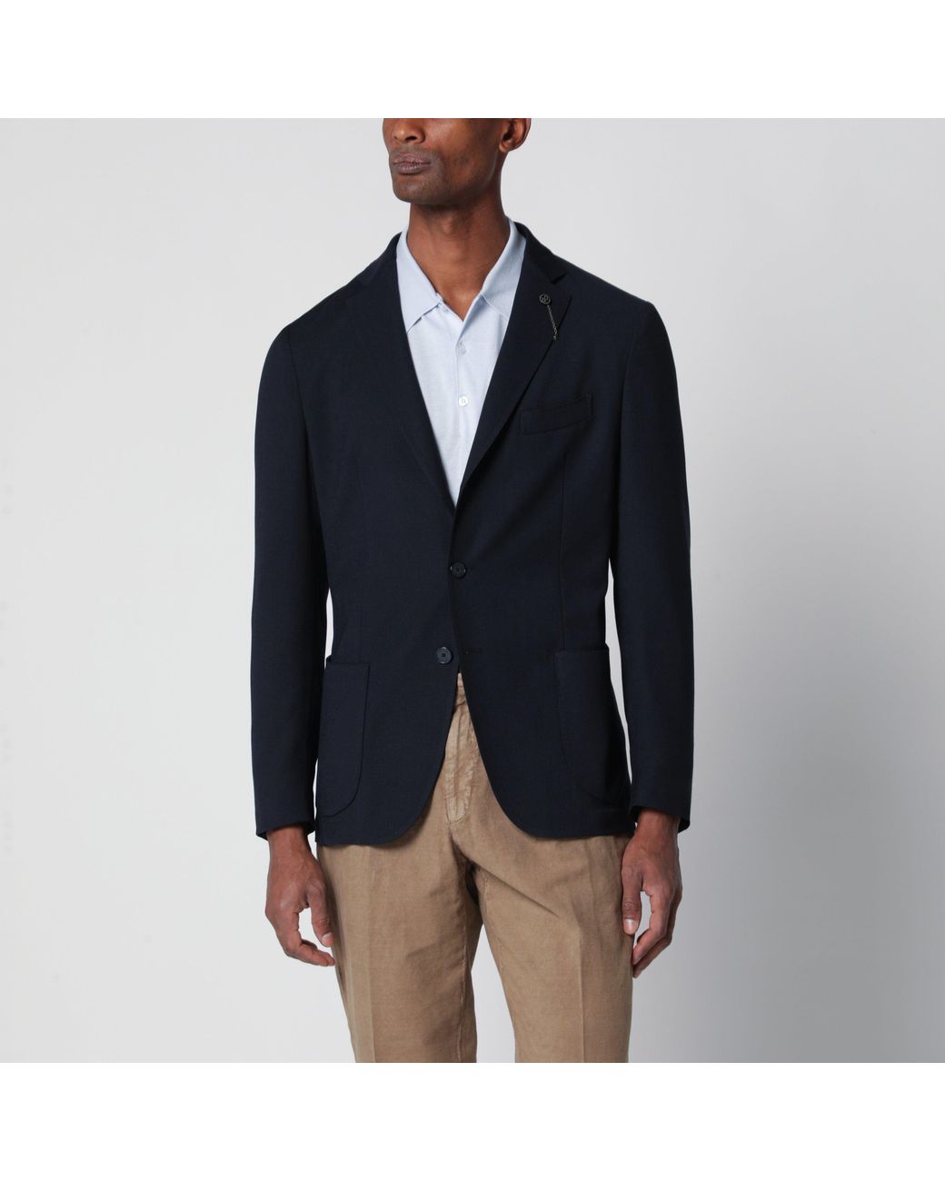 Santaniello Blue Single-Breasted Wool-Blend Jacket for men