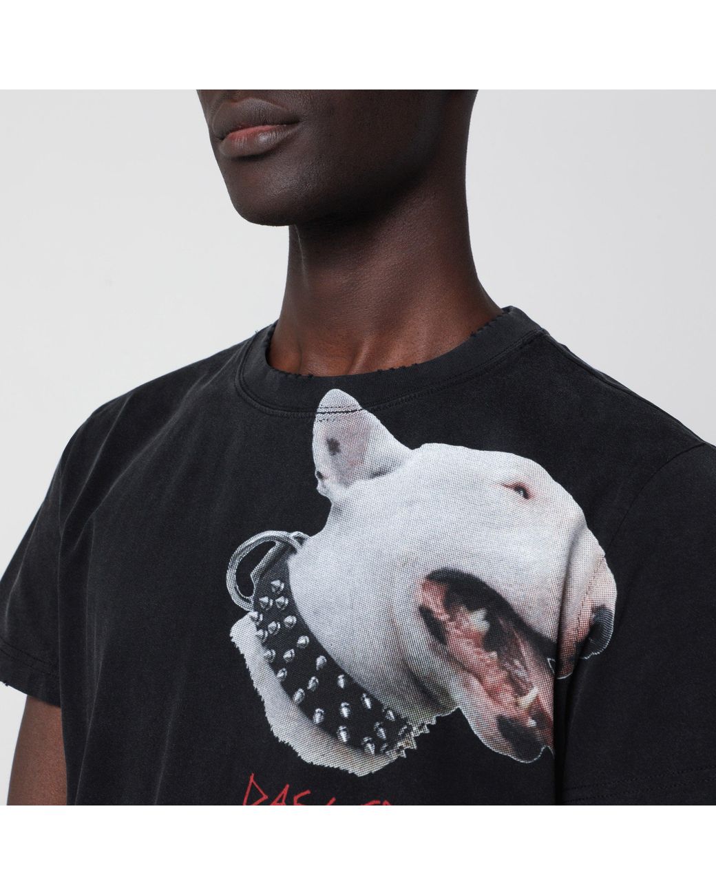 DAGGER Black Faded Cotton T-Shirt With Distressed Details for men
