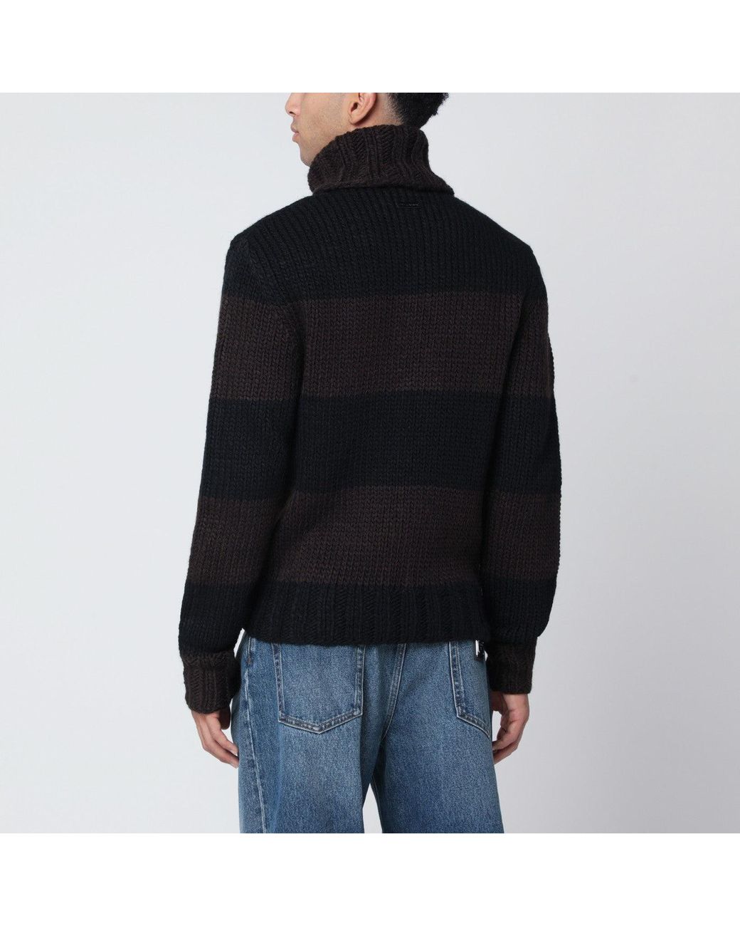 Dolce & Gabbana Black Striped Wool-Blend Turtleneck Sweater for men