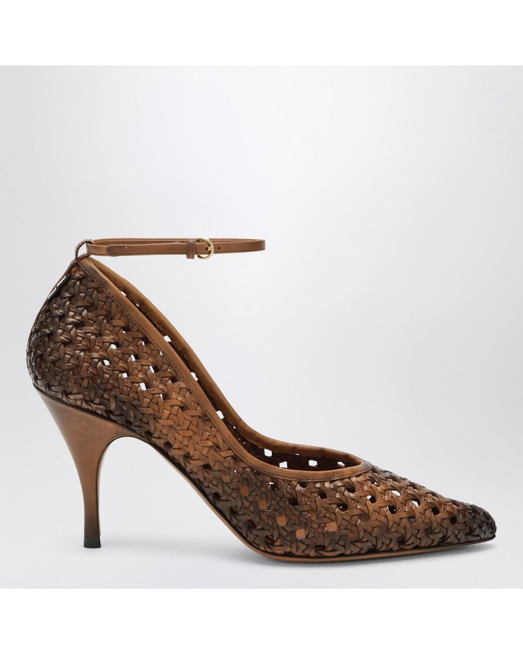 Miu Miu Brown Cognac-Colored Woven Leather Pumps