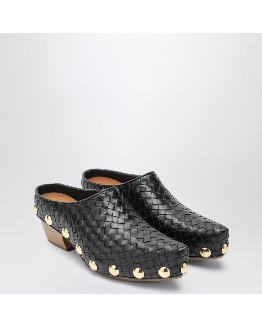 Bottega Veneta Black Gondola Studded Woven Leather Clogs