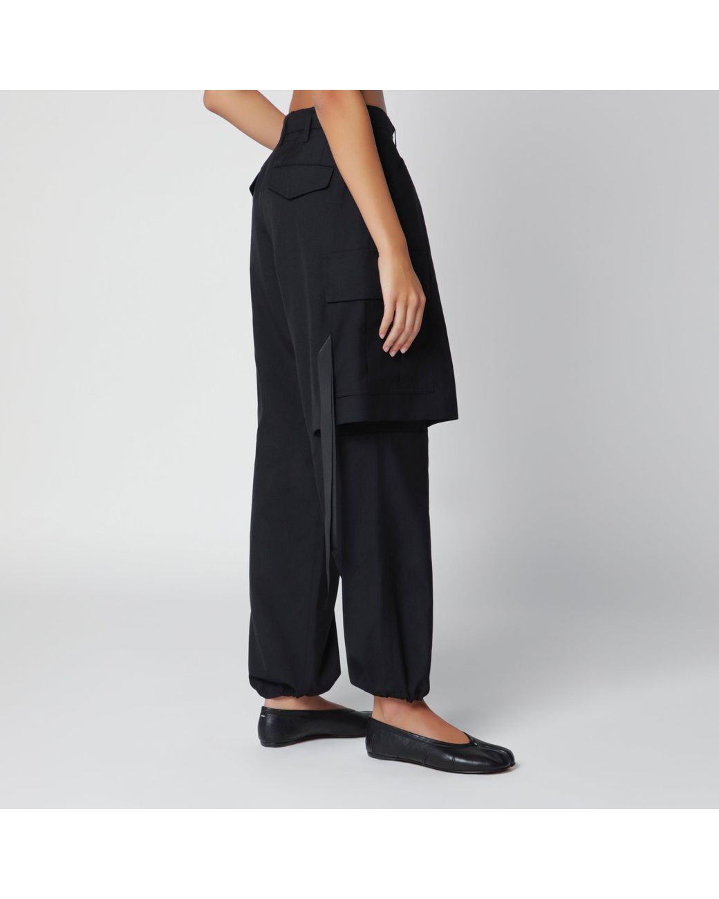 Sacai Black Wool-Blend Cargo Trousers