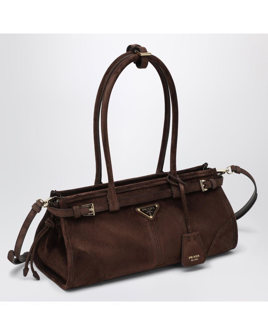 Prada Brown Bonnie Medium Suede Leather Handbag