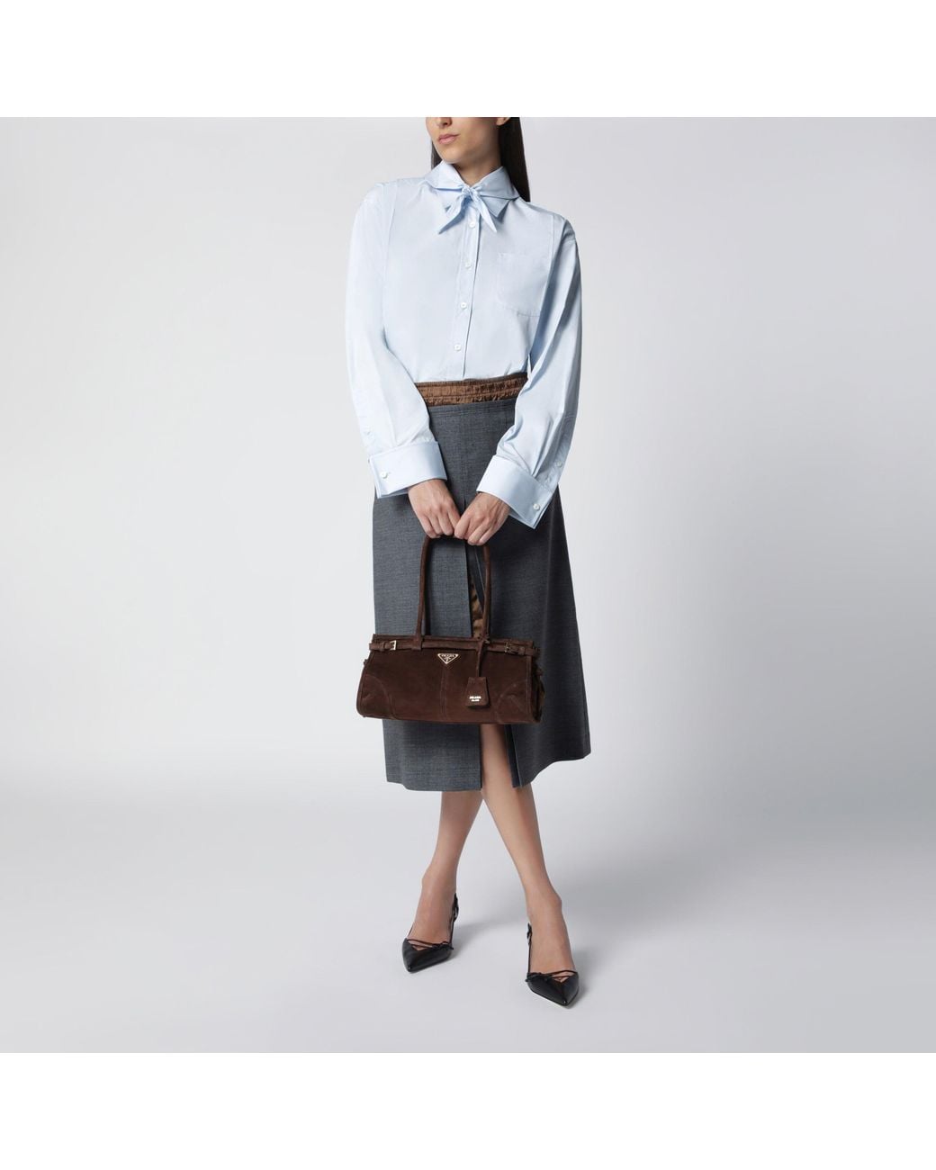 Prada Brown Bonnie Medium Suede Leather Handbag