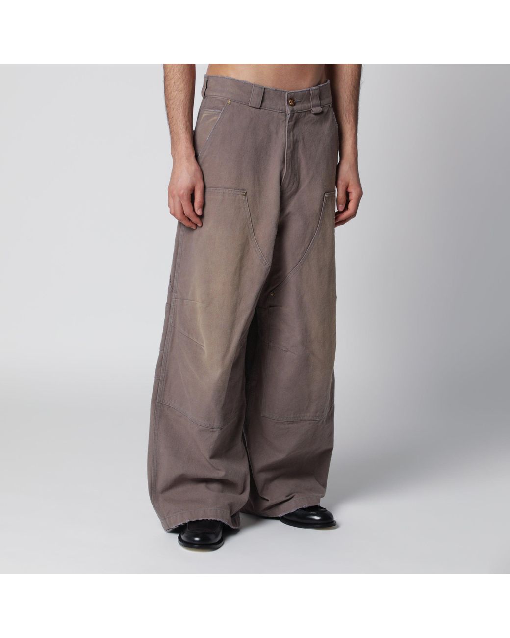 Willy Chavarria Brown Graphite Double Knee Trousers With Vintage Effect for men