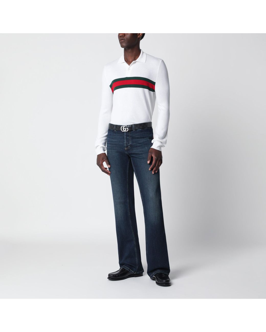Gucci White Cashmere Polo Shirt With Web Motif for men