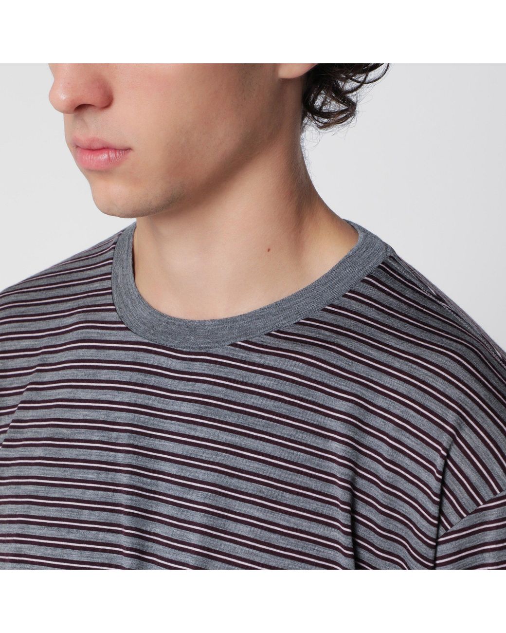 Auralee Gray Striped T-Shirt for men