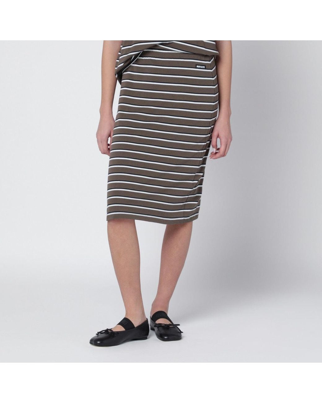 ROTATE BIRGER CHRISTENSEN Black Striped Cottonjersey Pencil Skirt