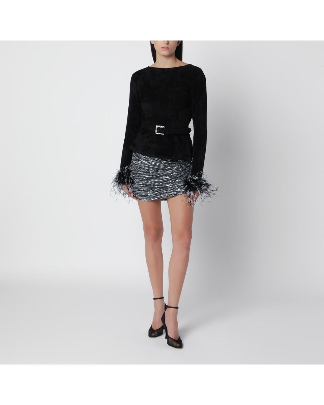 Self-Portrait Blue Draped Mini Skirt With Rhinestones