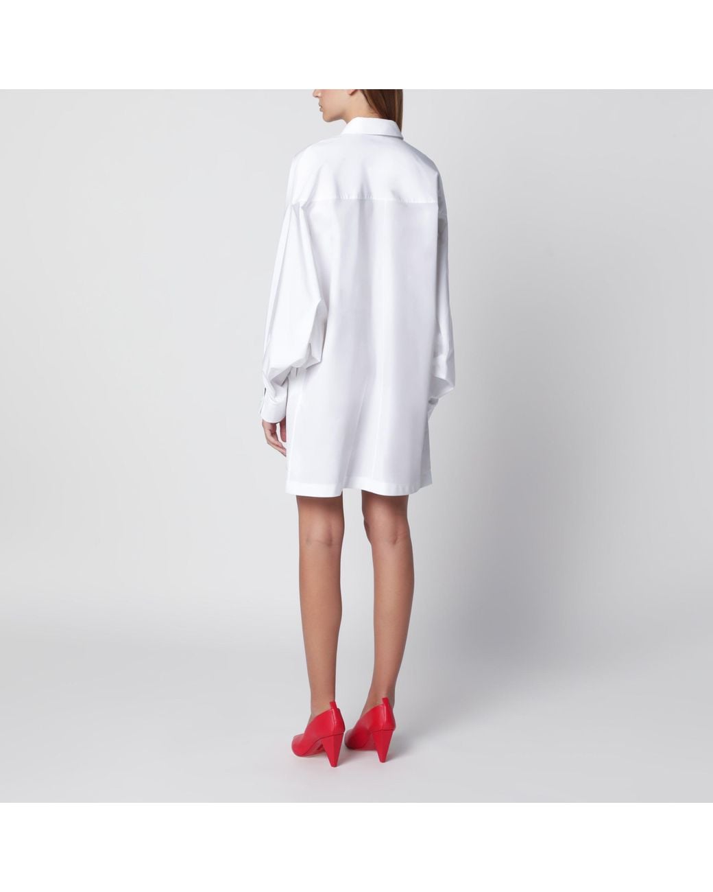 Loewe White Cotton Poplin Shirt Dress With Batwing Sleeves