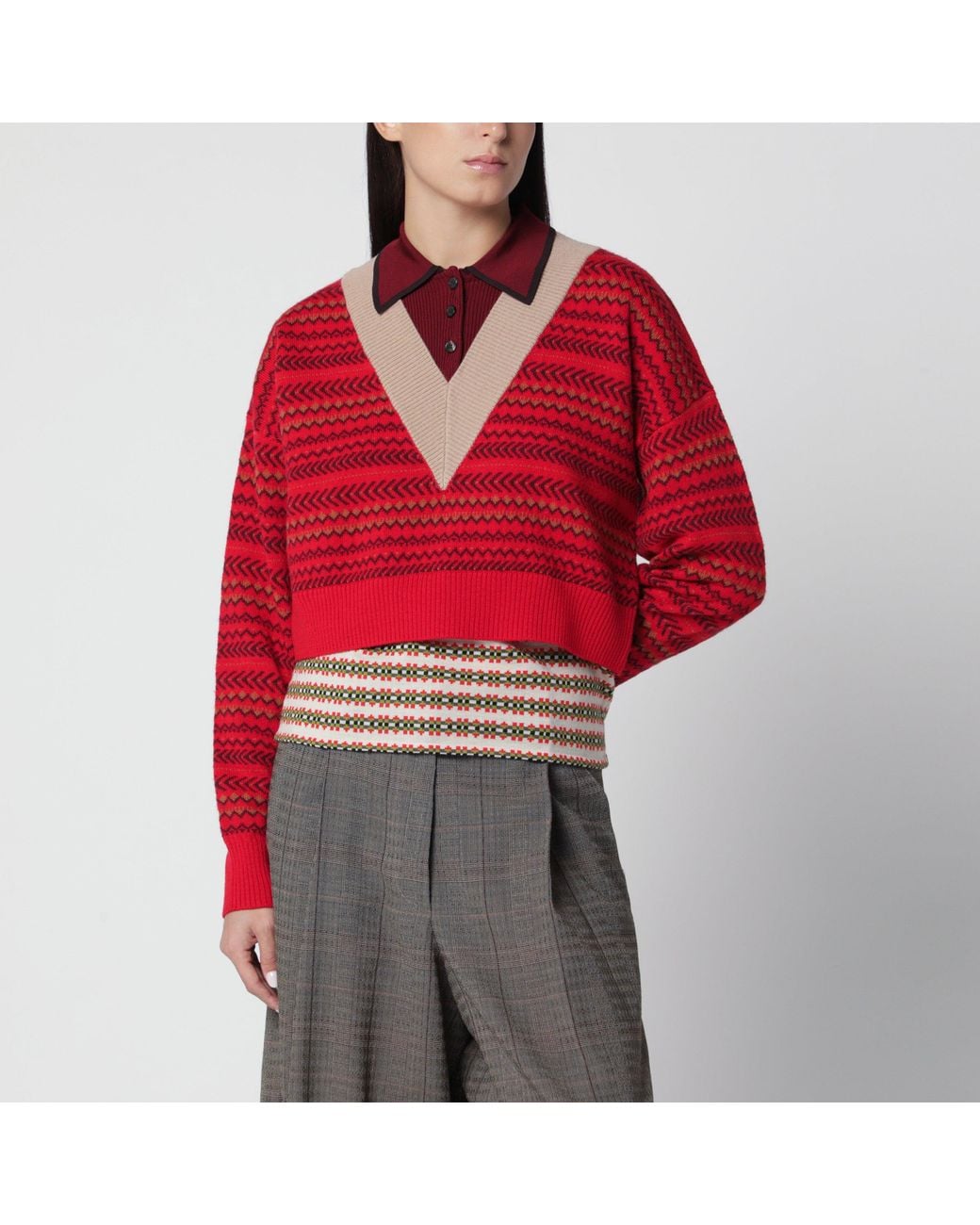 Dries Van Noten Red Wool And Viscose Sweater