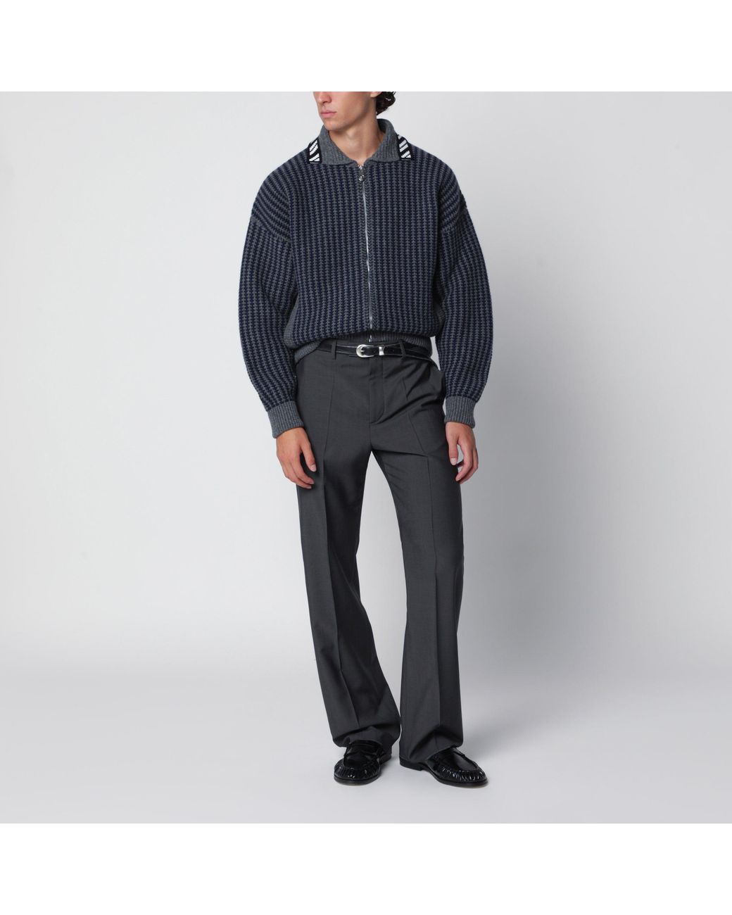 Versace Black Dark Wool Zip-Up Cardigan for men