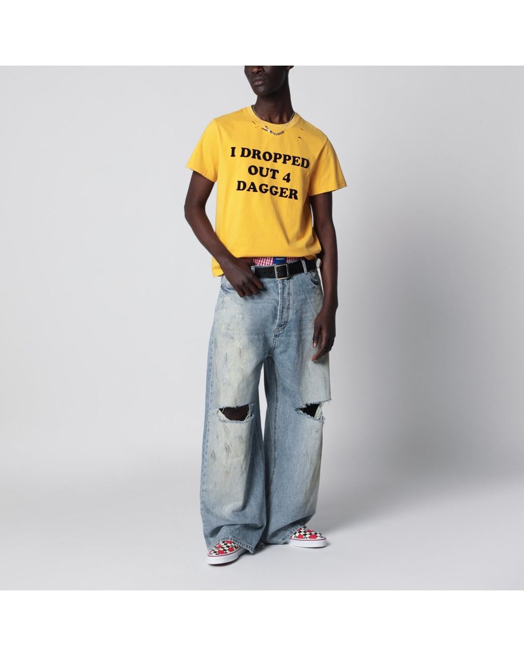 DAGGER Yellow Distressed I Dropped Out For T-Shirt for men